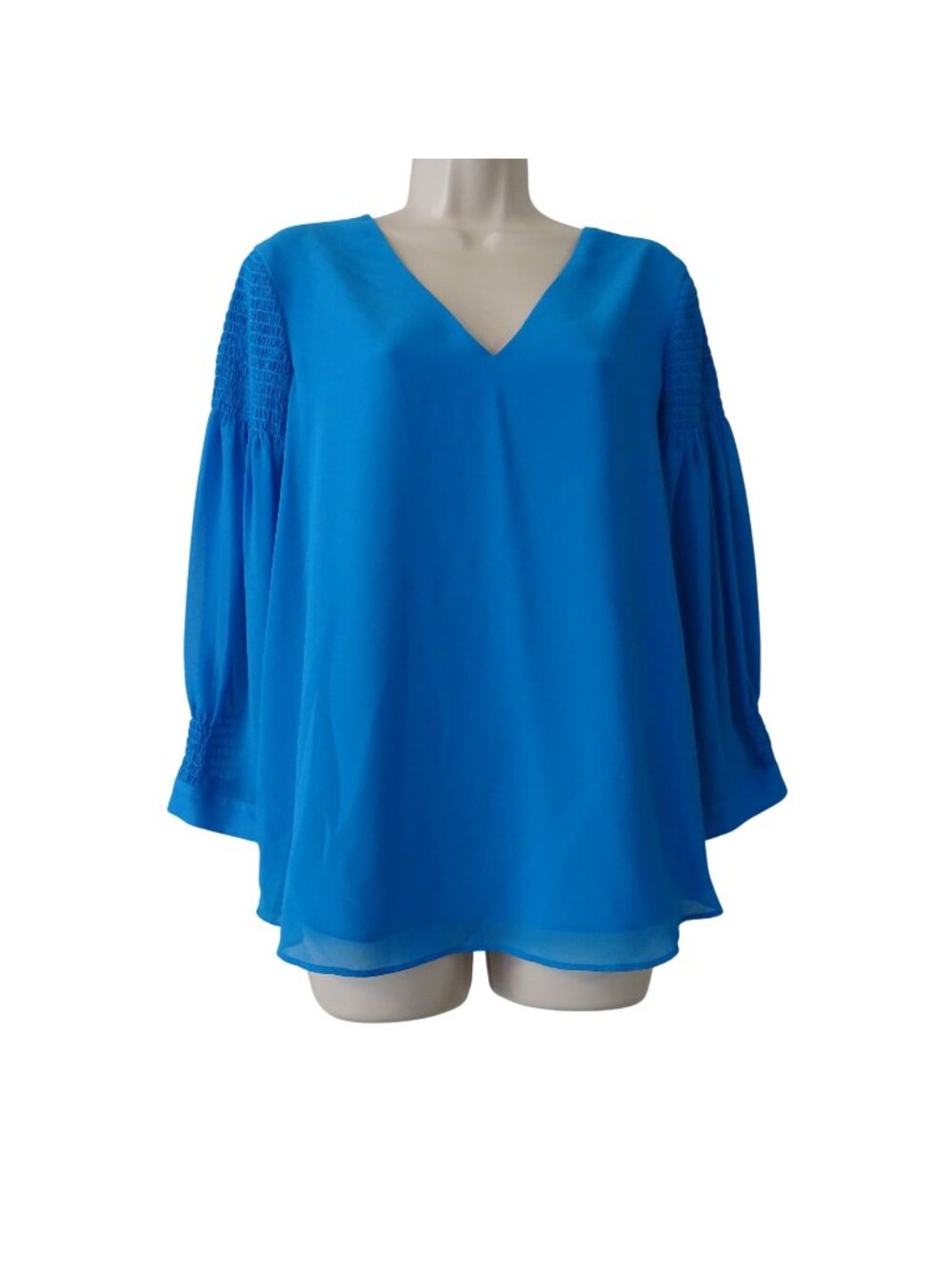 Calvin Klein Women Blue Top Blouse Size M Long Sleeve V-Neck Flowy Office